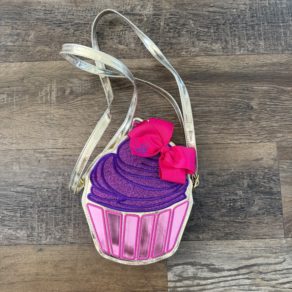 Jojo Siwa purple glitter cupcake crossbody girls purse with bow